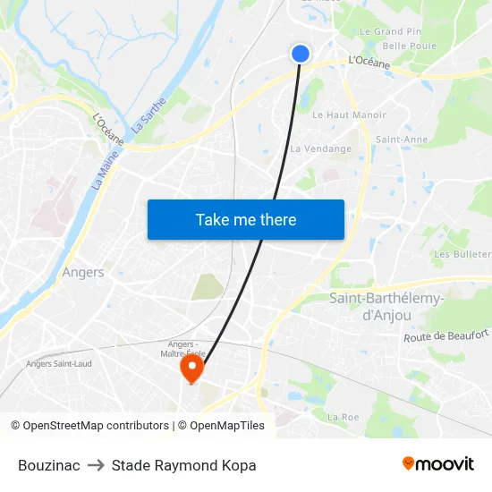 Bouzinac to Stade Raymond Kopa map