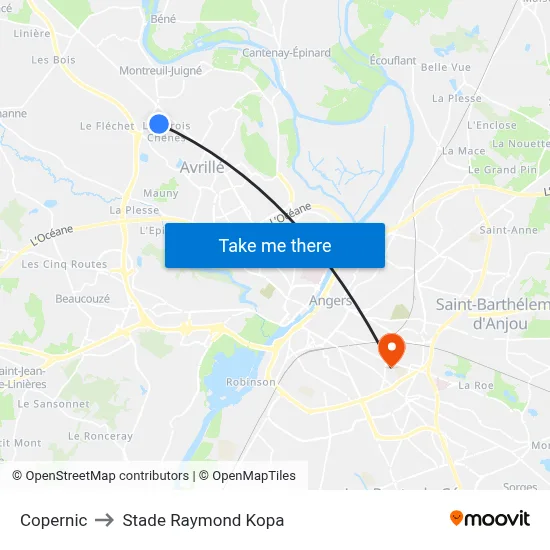 Copernic to Stade Raymond Kopa map