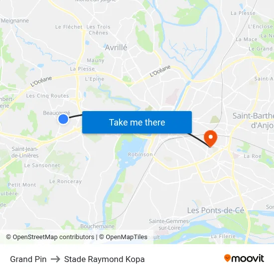 Grand Pin to Stade Raymond Kopa map