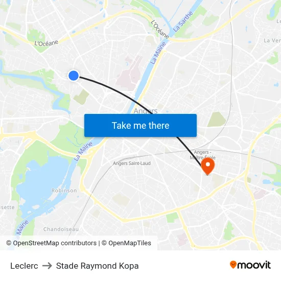 Leclerc to Stade Raymond Kopa map