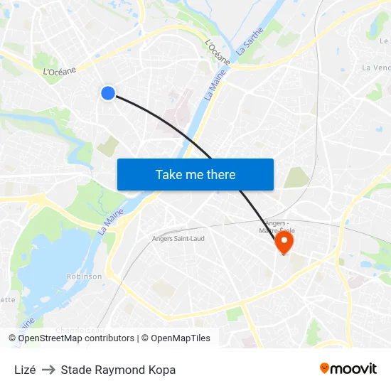 Lizé to Stade Raymond Kopa map