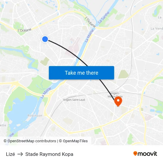 Lizé to Stade Raymond Kopa map
