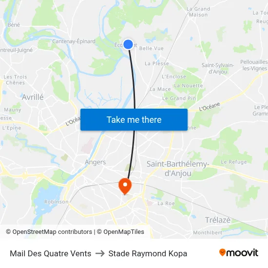 Mail Des Quatre Vents to Stade Raymond Kopa map