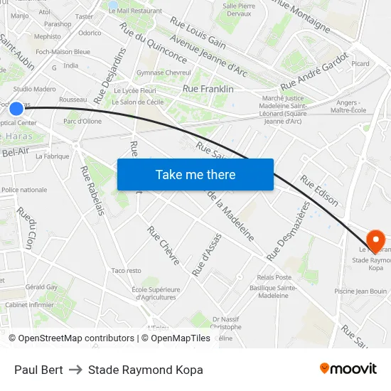 Paul Bert to Stade Raymond Kopa map