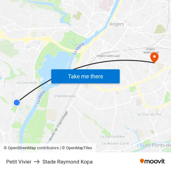 Petit Vivier to Stade Raymond Kopa map