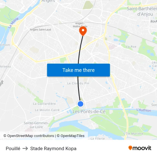 Pouillé to Stade Raymond Kopa map