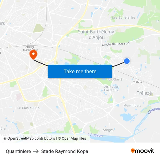 Quantinière to Stade Raymond Kopa map
