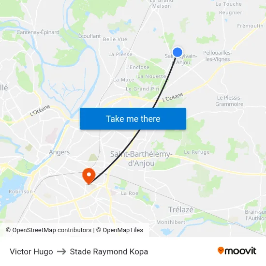 Victor Hugo to Stade Raymond Kopa map