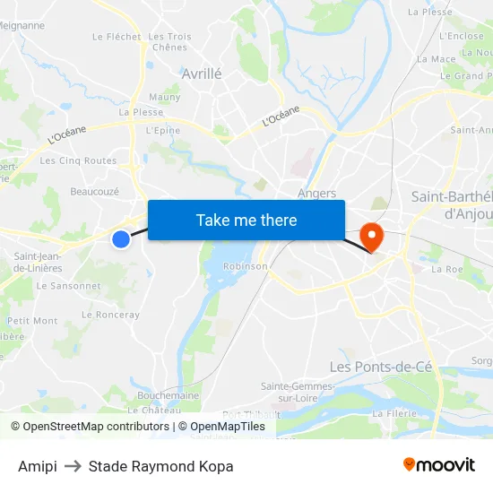 Amipi to Stade Raymond Kopa map