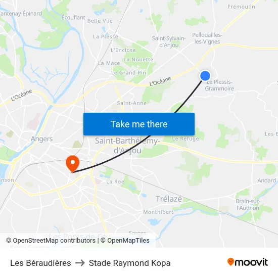 Les Béraudières to Stade Raymond Kopa map