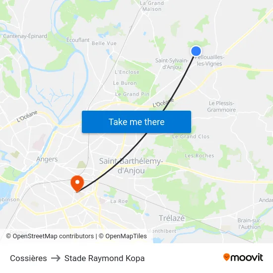 Cossières to Stade Raymond Kopa map