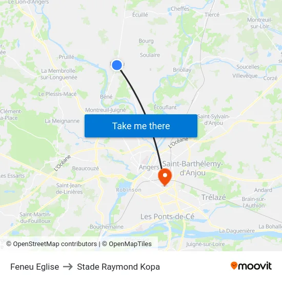 Feneu Eglise to Stade Raymond Kopa map