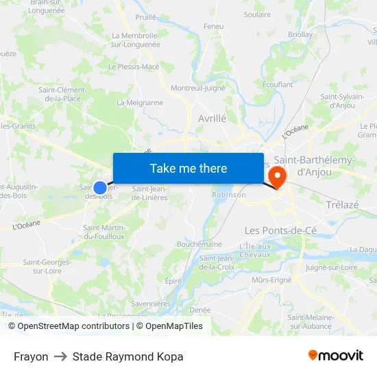 Frayon to Stade Raymond Kopa map