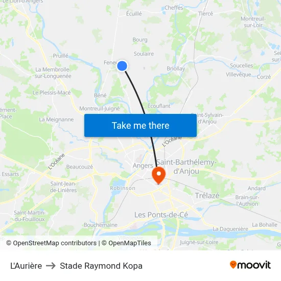 L'Aurière to Stade Raymond Kopa map