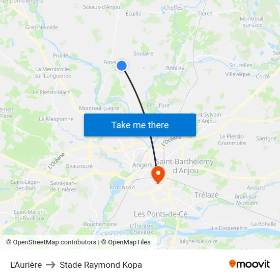 L'Aurière to Stade Raymond Kopa map