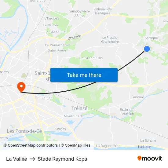 La Vallée to Stade Raymond Kopa map