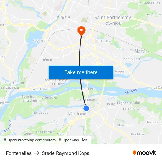 Fontenelles to Stade Raymond Kopa map