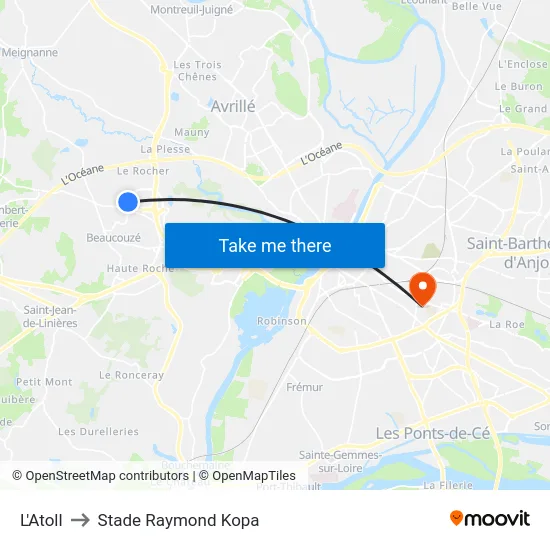 L'Atoll to Stade Raymond Kopa map