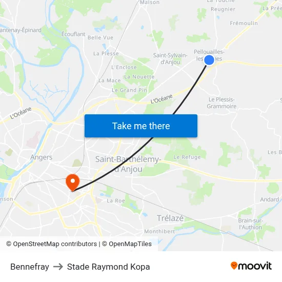 Bennefray to Stade Raymond Kopa map