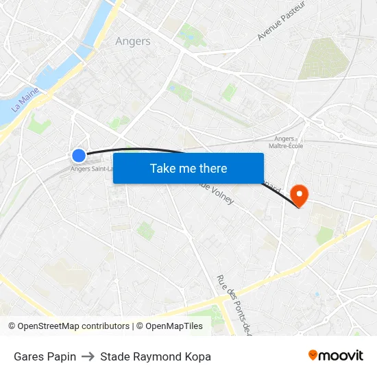 Gares Papin to Stade Raymond Kopa map