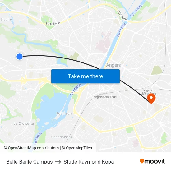 Belle-Beille Campus to Stade Raymond Kopa map