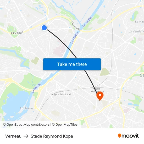 Verneau to Stade Raymond Kopa map