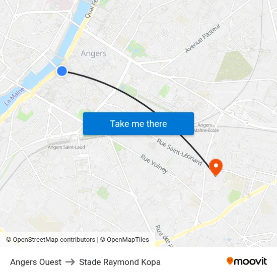 Angers Ouest to Stade Raymond Kopa map