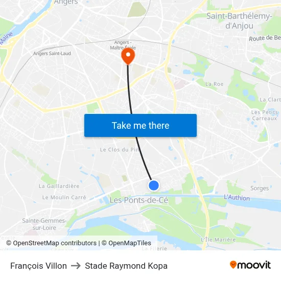 François Villon to Stade Raymond Kopa map