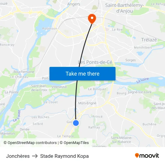 Jonchères to Stade Raymond Kopa map