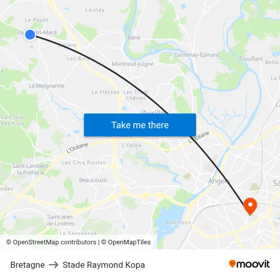 Bretagne to Stade Raymond Kopa map