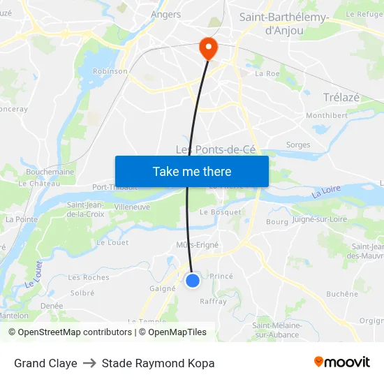 Grand Claye to Stade Raymond Kopa map