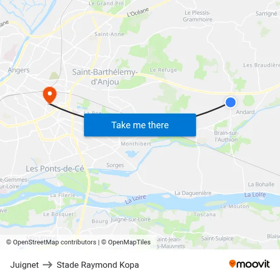 Juignet to Stade Raymond Kopa map