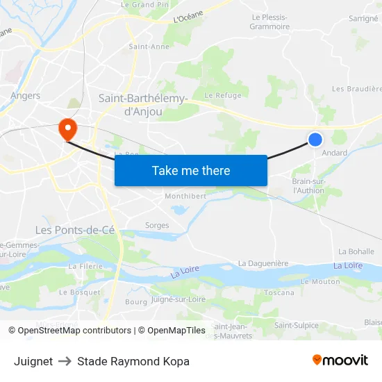Juignet to Stade Raymond Kopa map