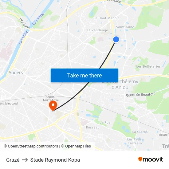 Grazé to Stade Raymond Kopa map