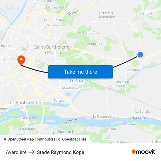 Avardière to Stade Raymond Kopa map
