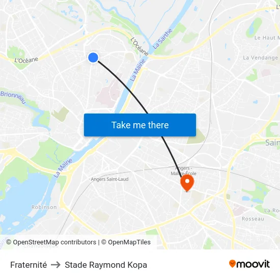 Fraternité to Stade Raymond Kopa map