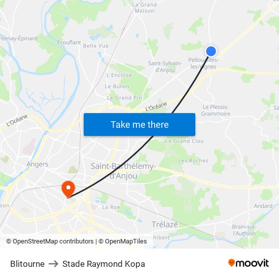Blitourne to Stade Raymond Kopa map