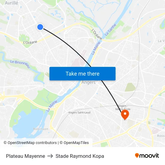 Plateau Mayenne to Stade Raymond Kopa map
