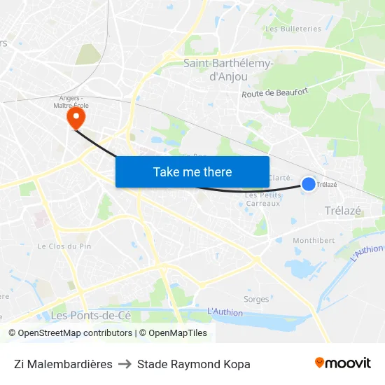 Zi Malembardières to Stade Raymond Kopa map