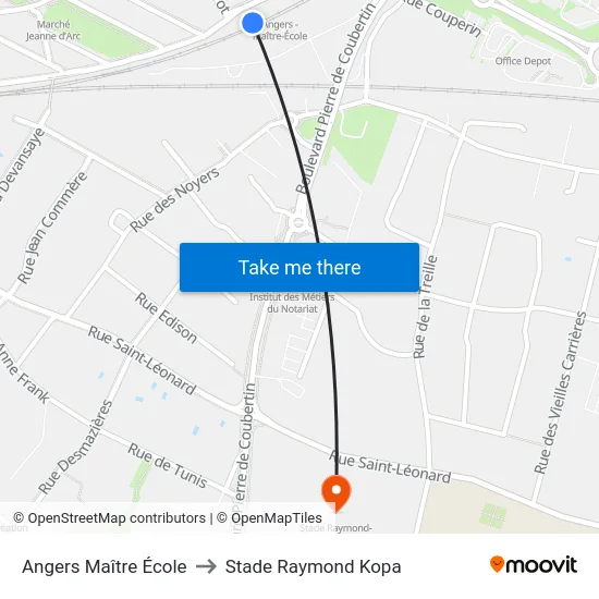 Angers Maître École to Stade Raymond Kopa map