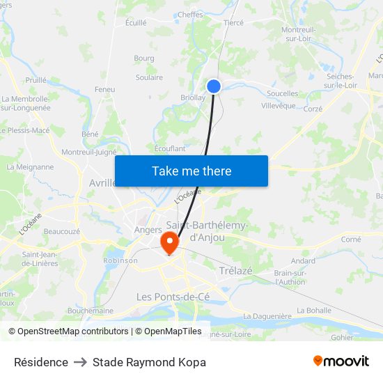 Résidence to Stade Raymond Kopa map