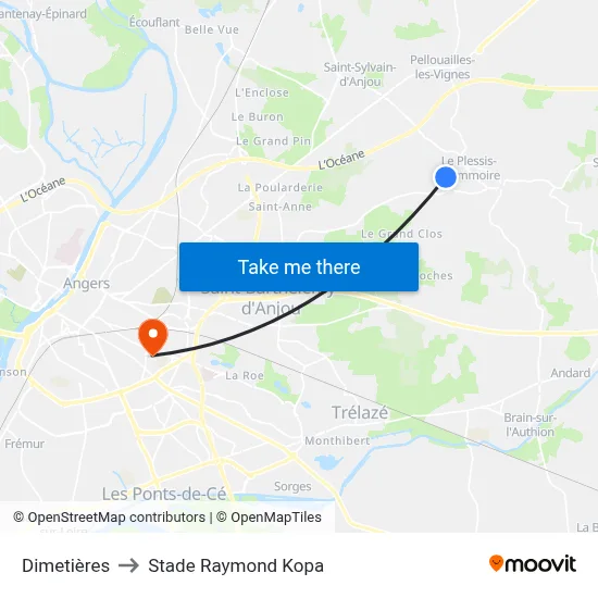 Dimetières to Stade Raymond Kopa map
