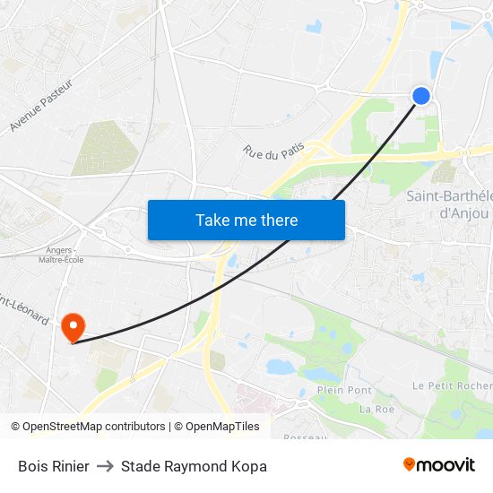 Bois Rinier to Stade Raymond Kopa map