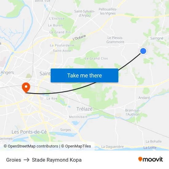 Groies to Stade Raymond Kopa map