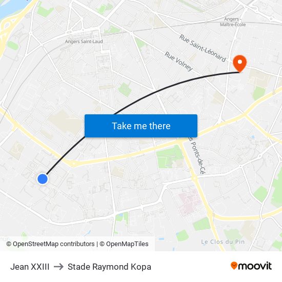 Jean XXIII to Stade Raymond Kopa map