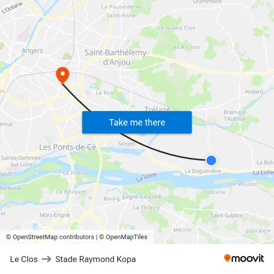 Le Clos to Stade Raymond Kopa map