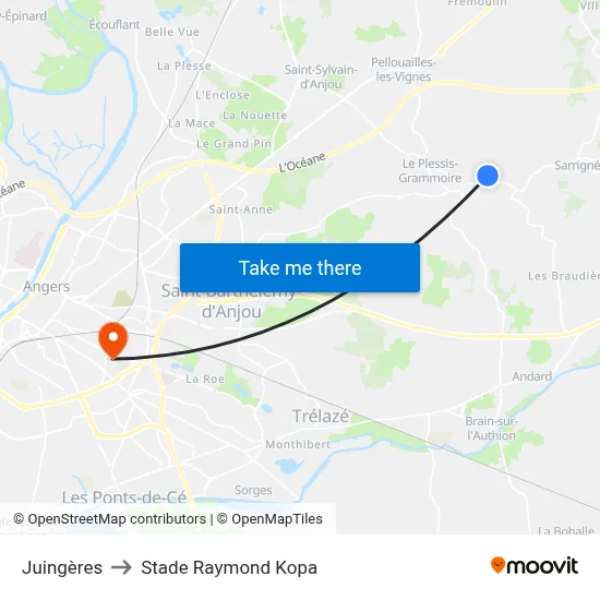 Juingères to Stade Raymond Kopa map