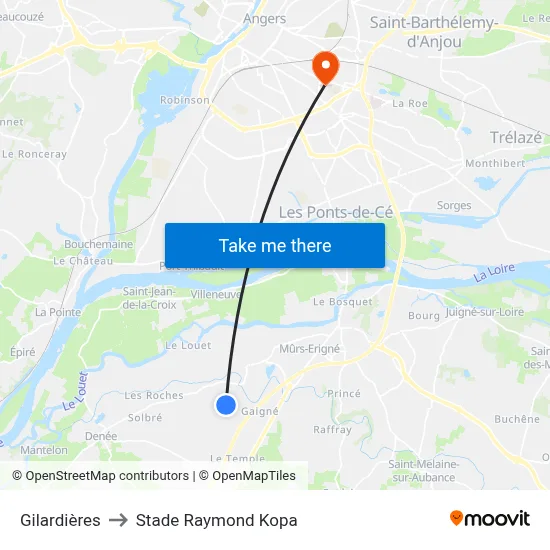 Gilardières to Stade Raymond Kopa map