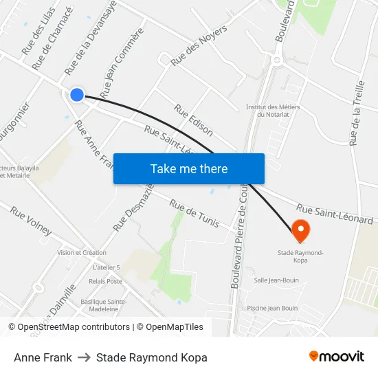 Anne Frank to Stade Raymond Kopa map