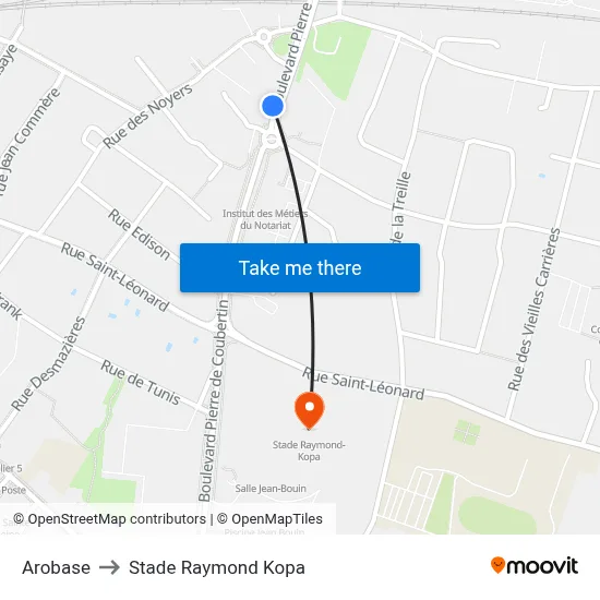 Arobase to Stade Raymond Kopa map